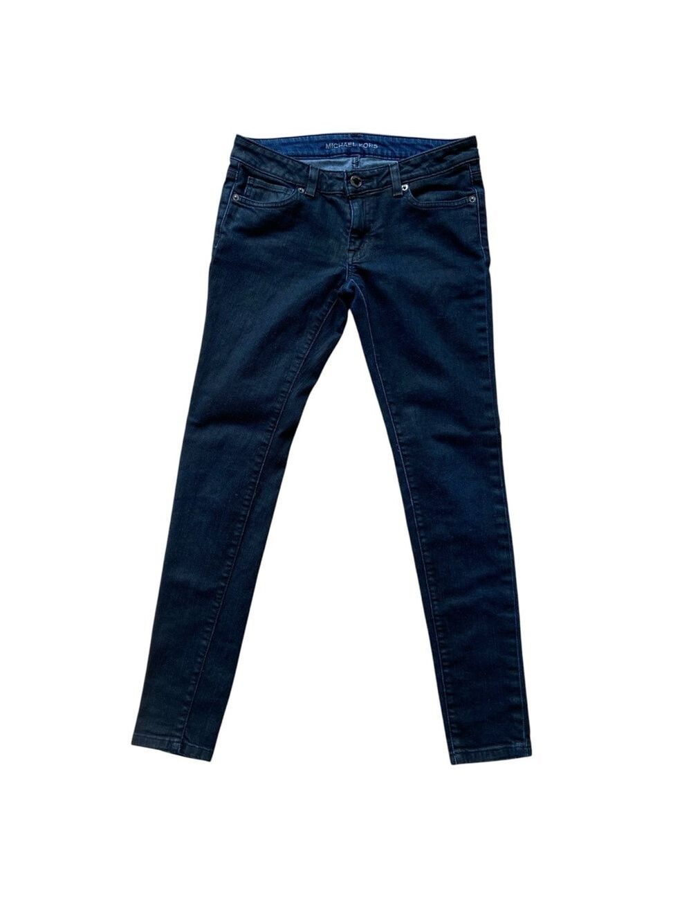 Michael Kors skinny jeans dark blue almost black coated denim size 0 mid-low ris